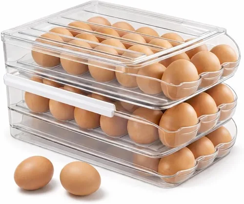 Miniatura 9 de Soporte para huevos para refrigerador con dispensador automático rodante, dispensador de huevos para refrigerador, organizador de huevos apilable