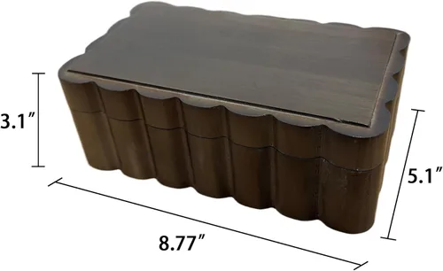 Miniatura 5 de Caja de recuerdo de madera de caucho con borde tallado, joyero con borde ranurado para baratijas y fotos, joyero de madera con forma de abanico, 8.7