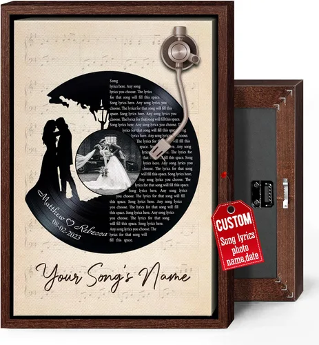 Miniatura 32 de H-DEWALL Lienzo personalizado con letras de canciones enmarcado, regalos para ella, obra de arte para el dormitorio, lienzo musical personalizado