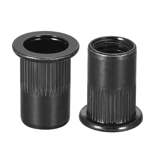 Miniatura 16 de uxcell Tuercas de remache M4 de acero al carbono chapadas en zinc moleteado cabeza plana roscada tuerca de inserción negra 20 piezas