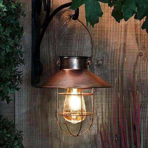 Miniatura 8 de pearlstar Lámpara Solar Colgante para Exterior, Lámpara de Metal con Bombilla Edison Blanca Cálida, Diseño para Jardín, Patio, Porche, Decoración