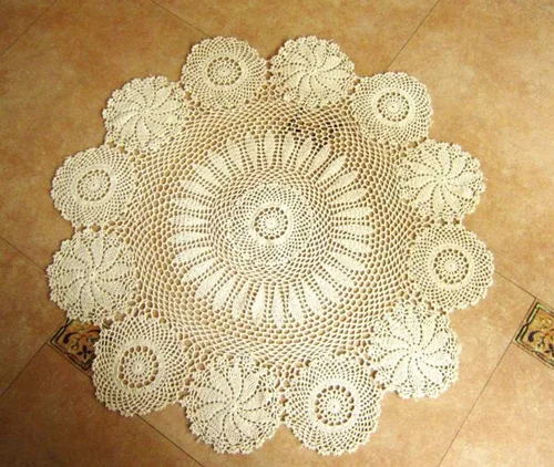Miniatura 10 de Damanni Mantel de encaje hecho a mano de algodón hecho a mano, redondo, blanco, 39 pulgadas