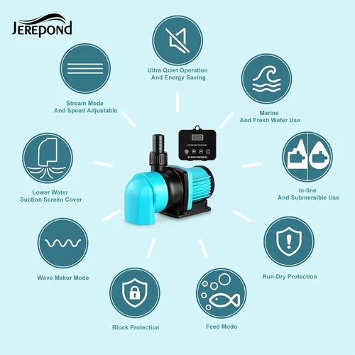 Miniatura 3 de Bomba de retorno para acuario de 1320GPH con controlador de pantalla LCD, bomba de acuario DC 24V 35W para acuario de agua salada y agua dulce