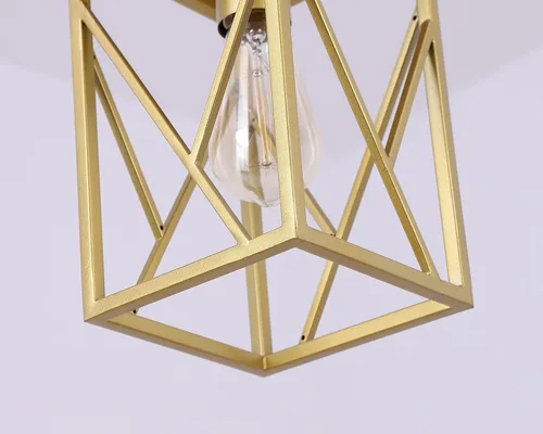 Miniatura 5 de Fivess Lighting - Lámpara colgante moderna de oro con jaula de metal, lámpara colgante mini con varillas ajustables de una luz para cocina, isla