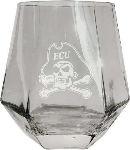 East Carolina Pirates Grabado con corte de diamante sin tallo, 10 onzas, copa de vino transparente, producto universitario con licencia oficial