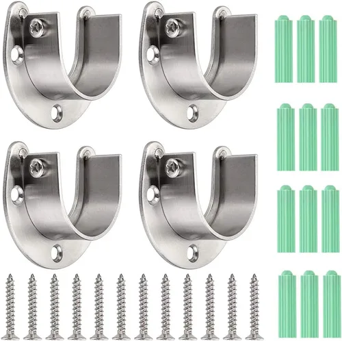 Miniatura 8 de OwnMy Paquete de 4 soportes para barra de armario de 1-1/2 pulgadas de diámetro, acero inoxidable en forma de U, soporte de barra de barra de brida