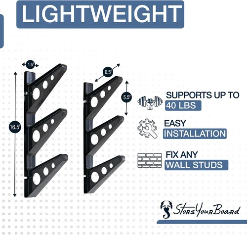 Miniatura 3 de StoreYourBoard Estante de pared Longboard, almacenamiento triple para Longboard