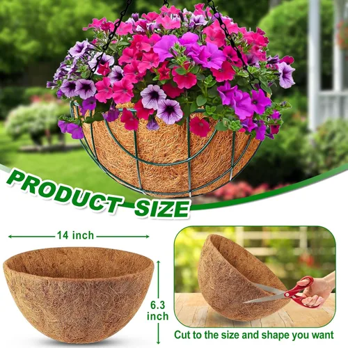 Miniatura 6 de REMIAWY Cesta colgante de coco, 6 paquetes de 14 pulgadas, 100 % fibra de coco redonda natural, forro de repuesto para cestas colgantes, plantas