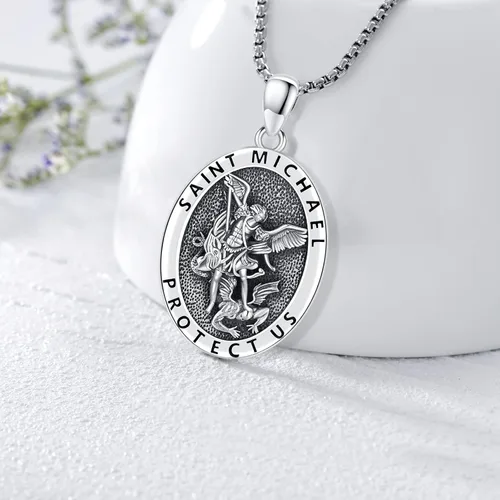 Miniatura 2 de LOOVE Collar de plata de ley 925 de San MiguelSan CristópaloCrucifijo de JesúsSan BenitoVirgen María milagrosa para hombres y mujeres arcángel