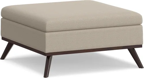 Miniatura 23 de Simpli Home Owen - Mesa auxiliar cuadrada de 91 cm (36 pulgadas) de ancho, otomana de almacenamiento con tapa superior, reposapiés tapizado en cuero