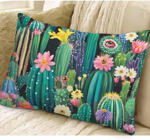 Miniatura 3 de EKOBLA Fundas de almohada decorativas Cactus estilo granja para sofá, cama, almohadas lumbares rectangulares oblongas de 12x20 pulgadas, con plantas