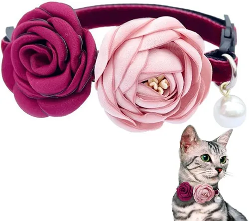 Miniatura 9 de Collares de gato Fupo morados para niñas, collar de gatito separable con campana y flores 2-Púrpura