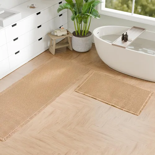 Miniatura 18 de Hiasan Tapete de baño de punto gofre, súper absorbente, antideslizante, con borlas, lavable a máquina, tapete con parte trasera de goma ultra suave