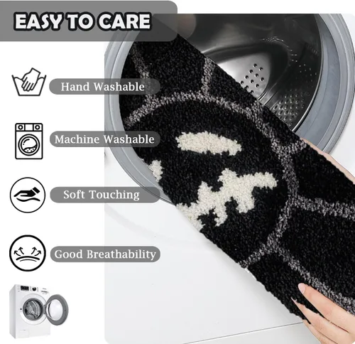 Miniatura 7 de Trippy - Alfombra de baño con diseño de flores, de 2 pies, gótica, negra, extra suave, absorbente de agua, de secado rápido, antideslizante, Negro