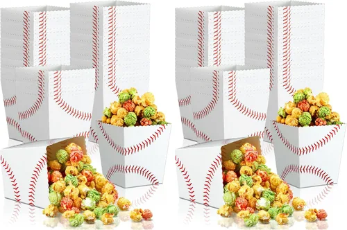 50 cajas de palomitas de maíz de béisbol, cubos de cartón de papel, bolsas de palomitas de maíz con estampado de béisbol, recipientes para