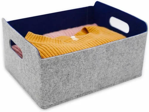 Miniatura 7 de Welaxy Cestas de almacenamiento plegables de fieltro, cubos de almacenamiento para estantes, caja de fieltro para niños, juguetes, revistas, libros
