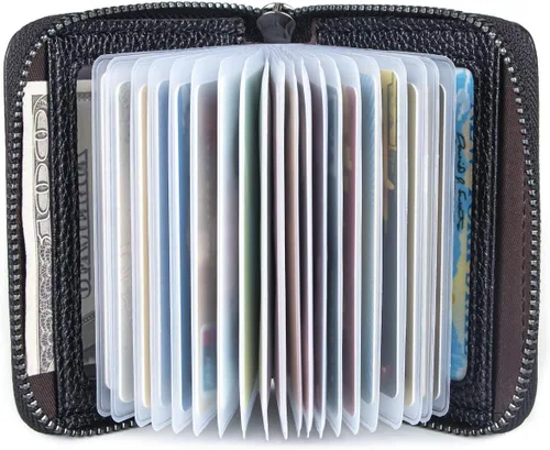 Miniatura 2 de Aiyo Fashion Cartera de cuero genuino para tarjetas de crédito, con bloqueo RFID, funda de identificación segura, organizador con cremallera