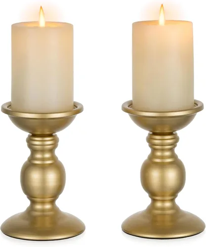 Miniatura 19 de Nuptio Portavelas negro para velas de pilar - Juego de 2 portavelas rústicos Soporte de velas de metal alto Portavelas de pilar retro de otoño