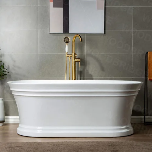 Miniatura 2 de WOODBRIDGE Grifo de llenado de bañera independiente contemporáneo de una sola manija con ducha de mano en acabado dorado cepillado, F0007-BGVT