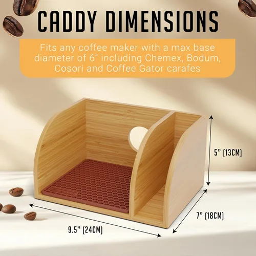 Miniatura 3 de HEXNUB Organizador de bambú para cafetera, se adapta a Chemex, Bodum, Cosori, alfombrilla a prueba de calor, soporte de filtro Alfombrilla
