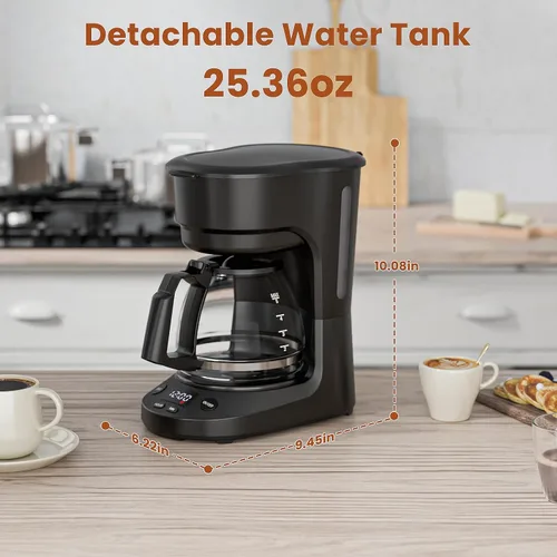 Miniatura 8 de WAA Cafetera de goteo programable de 5 tazas, cafetera portátil con olla de vidrio y filtro reutilizable, plato para mantener el calor, retrasar