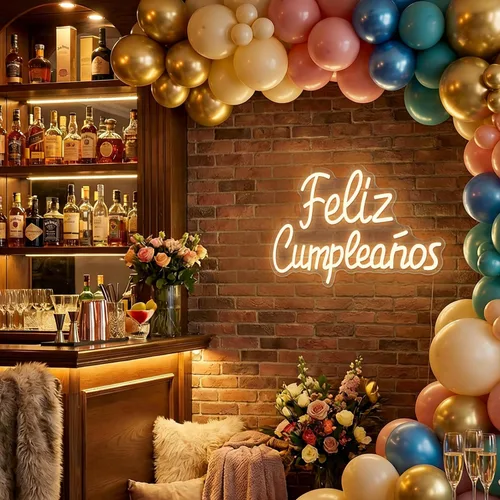 Miniatura 5 de Letrero de neón de Feliz Cumpleaños, letrero de feliz cumpleaños, luz LED de neón española con regulador de intensidad alimentado por USB, letrero
