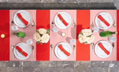 Miniatura 5 de Camino de mesa desechable para mesa de comedor, 16 pulgadas, paquete de 20 caminos de mesa de papel rosa similar al lino para fiestas, bodas