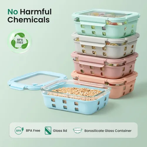 Miniatura 2 de GENICOOK Recipientes de vidrio para preparación de comidas, paquete de 5, tapas herméticas a prueba de fugas de 4.4 tazas, recipientes de vidrio