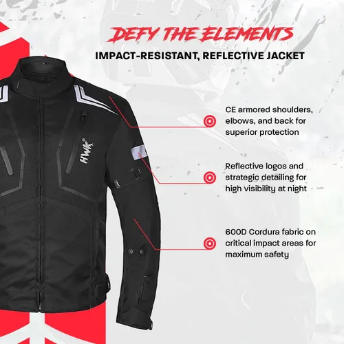 Miniatura 3 de HWK Chaqueta de motocicleta para hombres y mujeres Scorpion con tela Cordura para enduro, motocross, conducción de motocicleta, Negro (All-Black)