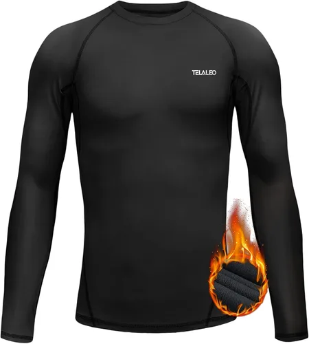 TELALEO Camiseta de compresión térmica para niños y niñas, manga larga, forro polar, capa base, camiseta deportiva de fútbol
