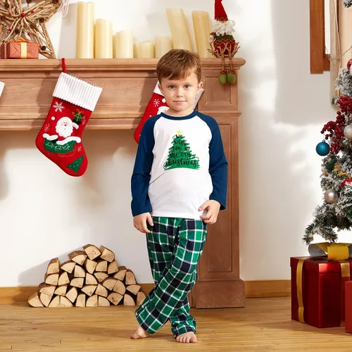 Miniatura 5 de IFFEI Conjunto de pijamas familiares de Navidad, camiseta con estampado de letras y pantalones a cuadros, con bolsillos
