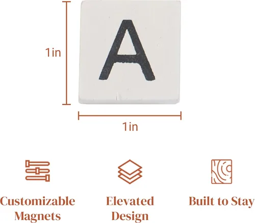 Miniatura 4 de Stiles 100 piezas de azulejos magnéticos de letras, letras magnéticas de madera para pizarra blanca, refrigerador o tablero de letras magnéticas
