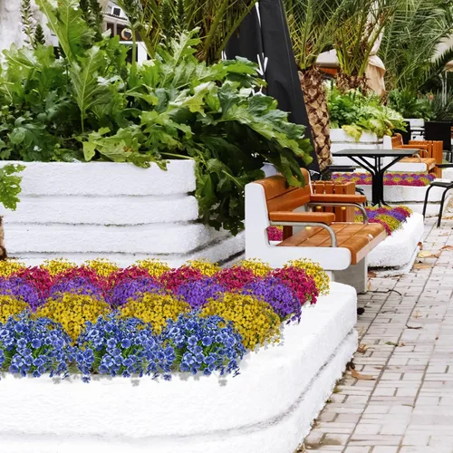 Miniatura 4 de Flores artificiales 15 racimos para exteriores, resistentes a los rayos UV, tela de plástico, plantas verdes para colgar macetas, cocina, hogar, Azul