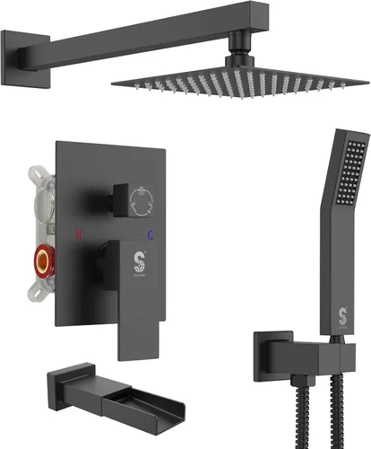 Miniatura 19 de SR SUN RISE Juego de grifo de ducha para bañera montado en la pared de 8 pulgadas, sistema de ducha de metal con boquilla de bañera, cabezal