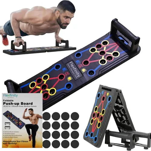 Push Up Board, Portable 25-In-1 Push up Board for Men, | Pilates Bar & Fitness Accessories with Resistance Bands & Ab Roller Wheel, Professional