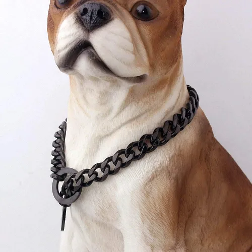 Miniatura 2 de Collar de acero inoxidable dorado fuerte de 0.591 in para perros grandes, collar de cadena de estrangulamiento para perros grandes, Pitbull Bulldog
