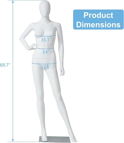 Miniatura 3 de kinbor Maniquí femenino de cuerpo completo – Maniquíes minoristas de 70 pulgadas con soporte de modelo con base de metal para costura, exhibición