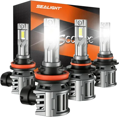 SEALIGHT 9005 H11 LED Bulbs Combo, 200,000LM 6500K White Bulbs, L1S Series HB3 H11/H8/H9/H16 Bulb, IP68 IP6X Proof 30,000rpm High Speed Cooling Fan,