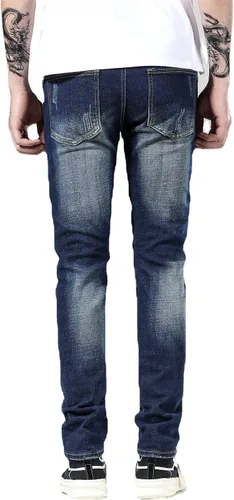Miniatura 4 de Skinny Slim Fashion - Jeans elásticos de motociclista de Hip Hop con agujeros rectos rasgados.