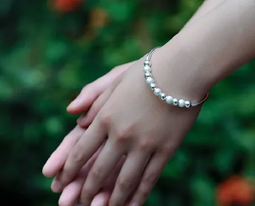 Miniatura 4 de Jeolory Brillante y lindo dije de bola mate simple chapado en plata 925, brazalete de muñeca ajustable, joyería de moda (plateado), Sin gemas.