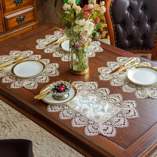 Miniatura 22 de ARTABLE Manteles de encaje redondos con doily, manteles de encaje, doily bordado con flor, tapete para tazas y jarrones para decoración de mesa