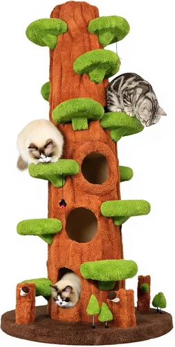 Torre de árbol de lujo para gatos de interior, árbol para gatos de 88.6 pulgadas de alto, centro de actividades de muebles de varios niveles con