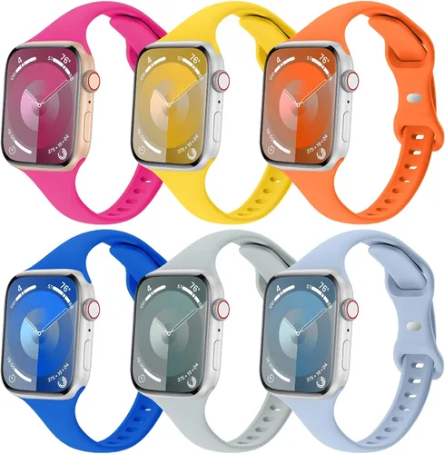 Miniatura 10 de 6 Pack de Correas delgadas y finas compatibles con Apple Watch 38mm 40mm 41mm 42mm 44mm 45mm 46mm 49mm para mujeres y hombres, correas de repuesto
