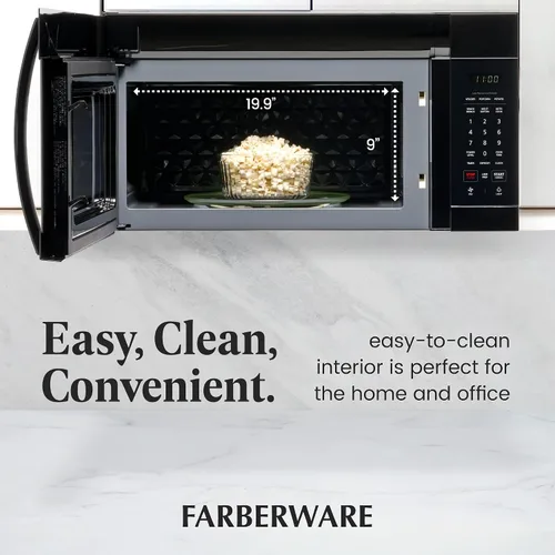 Miniatura 5 de Farberware - Horno microondas de 1.7 pies cúbicos para sobre la estufa – 1000 vatios de potencia, configuraciones de cocción automática, Negro