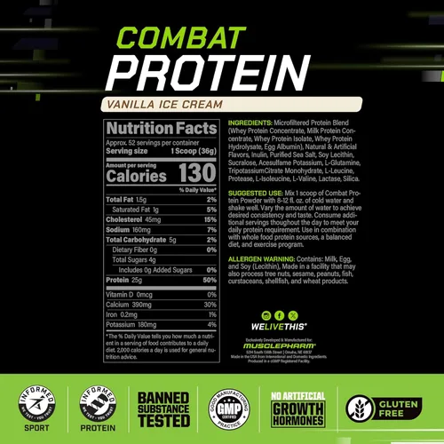 Miniatura 3 de MusclePharm Combat Protein Powder, sabor a vainilla, alimenta los músculos para entrenamientos productivos, 5 fuentes de proteínas incluyendo