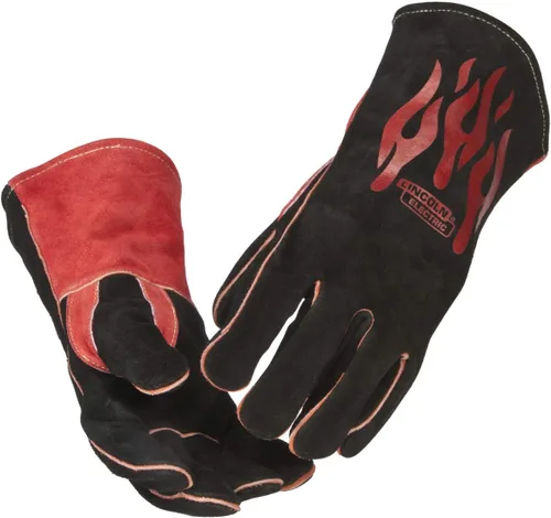 Lincoln Electric - Guantes de soldadura tradicionales MIG/Stick | Cuero forrado de 14 pulgadas | Costuras de kevlar | K2979-ALL, negro, rojo