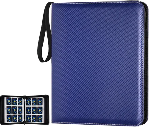 Miniatura 26 de GERMUN Carpeta de 4 bolsillos para tarjetas, carpeta de tarjetas de intercambio con cremallera premium, carpeta de colección de tarjetas de 400 4
