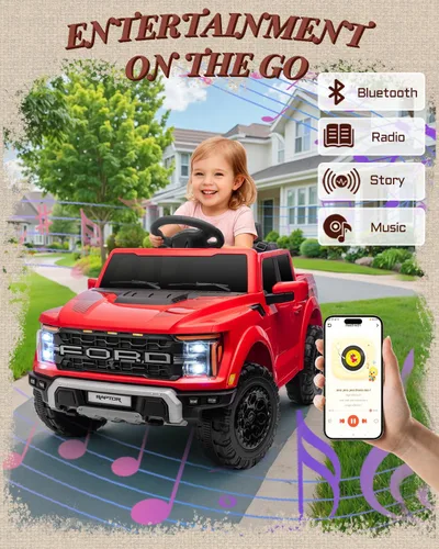 Miniatura 5 de First Ride On - Auto Ford F-150 Raptor de 12 voltios con licencia para niños, juguetes para montar con control remoto, vehículo eléctrico para niños