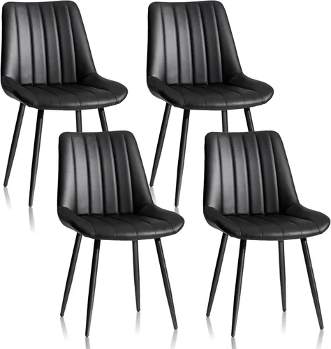 Miniatura 16 de CLIPOP Juego de 2 sillas de comedor, sillas de comedor de piel sintética con asiento tapizado, cojín cómodo con respaldo alto, patas de metal, silla