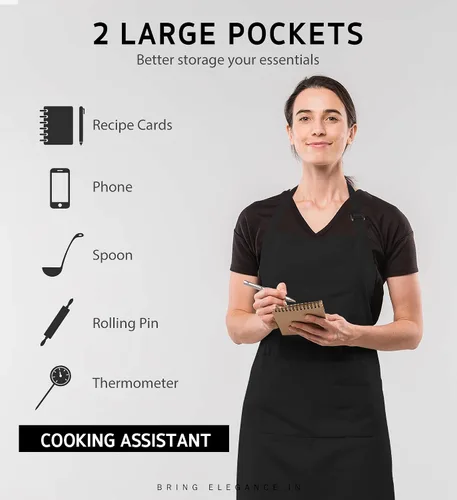 Miniatura 4 de Syntus Paquete de 12 delantales con peto, delantales unisex, ajustables, 100% algodón con 2 bolsillos, delantales de cocina para mujeres y hombres